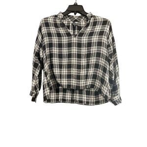 Madewell Small Highroad Popover Oversized Clarksburg Plaid Top Black White